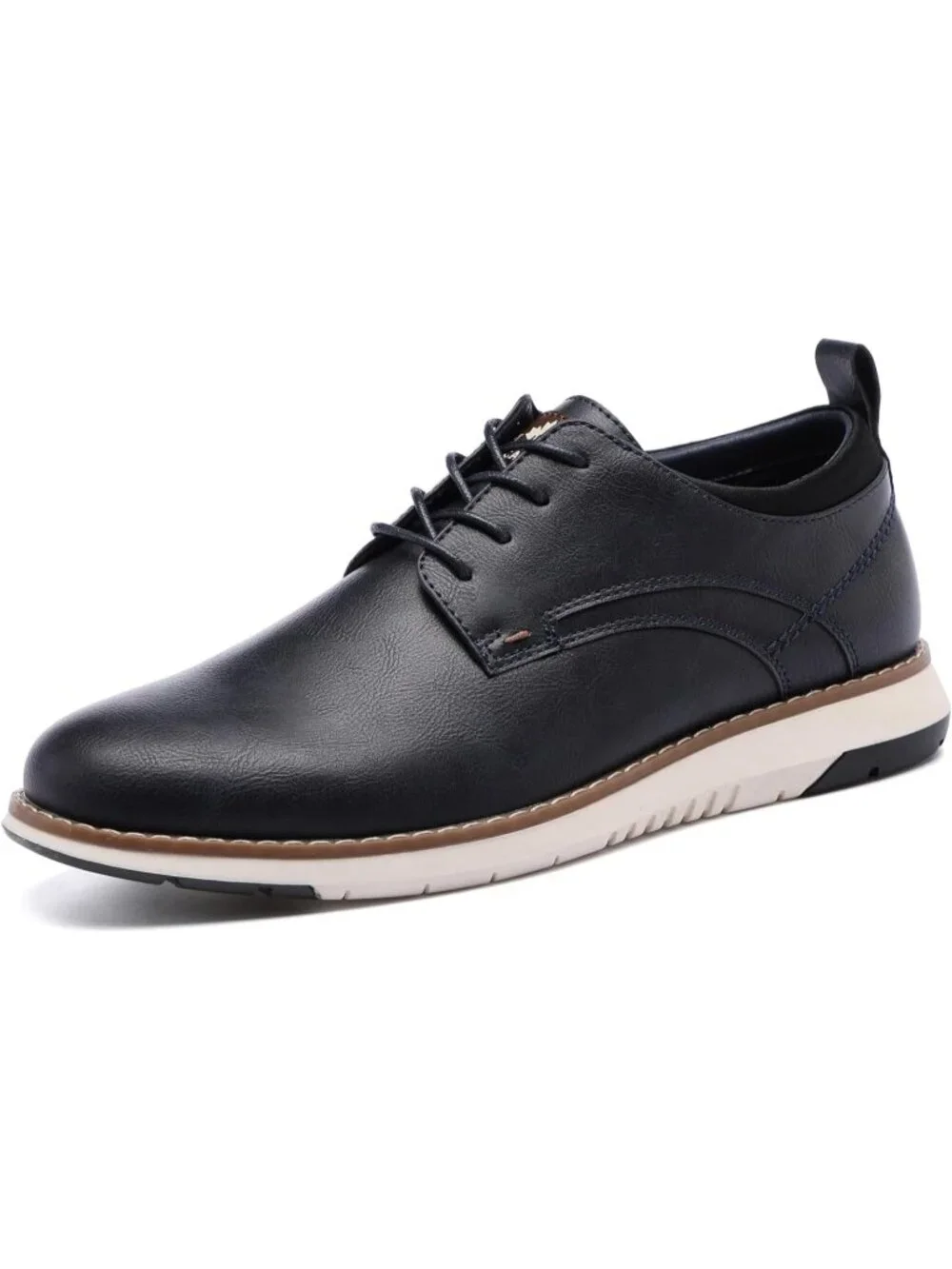 Men's Blue Plain Toe Kitten Heel Perforated Lace-up Business Dress Oxford Shoes